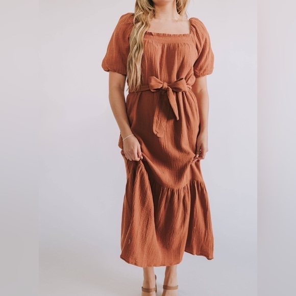 Lush Ginger Puffed Sleeve Dress - M - Picture 2 of 9